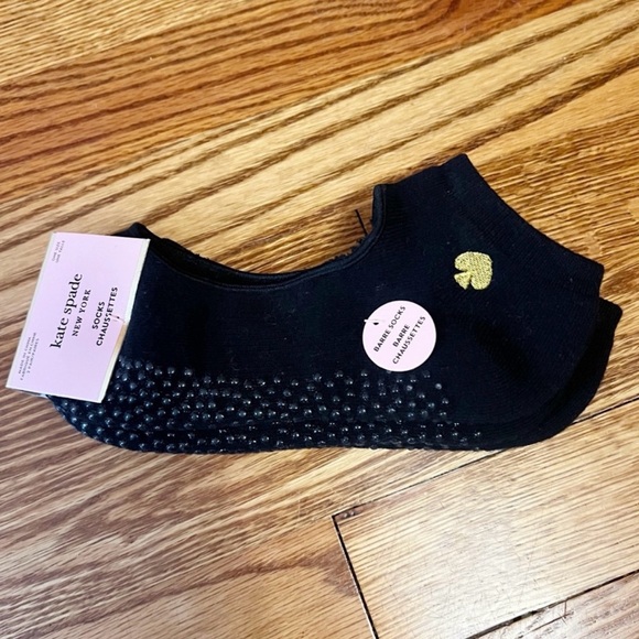 NWT Kate Spade Women’s Barre Black Ankle Socks with Gold Detail - Picture 2 of 6